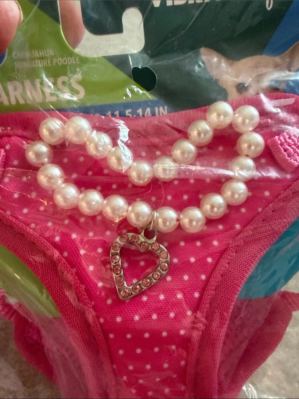 NWT Vibrant Life XS Pink Polka Dot Dog Harness with Pearl Charm
